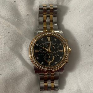 Men's Citizen EcoDrive Corso Chronograph Crystal Gold-Tone Watch with Black Dial